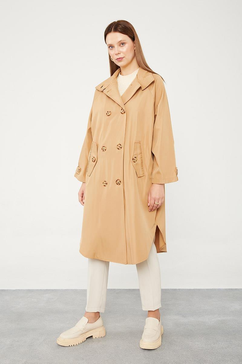 Oversized Trench Coat - Camel - modestanbul
