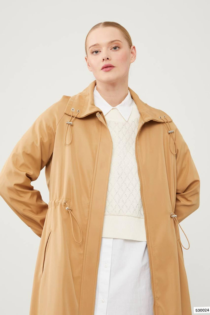 Top Collar Tunneled Trench Coat - Khaki - modestanbul