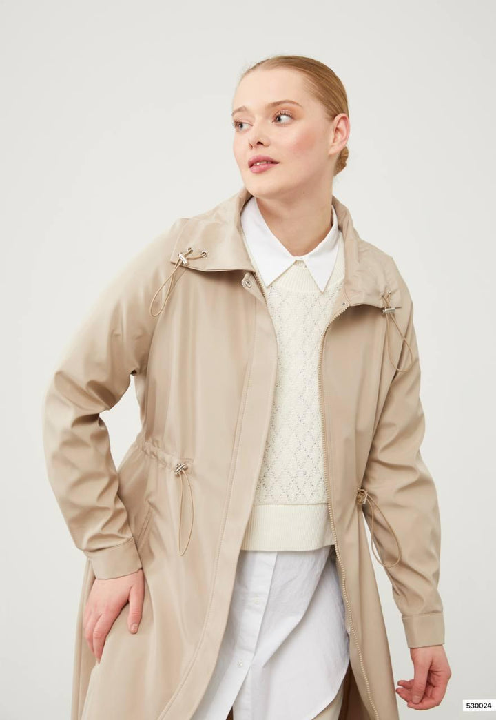 Top Collar Tunneled Trench Coat - Beige - modestanbul