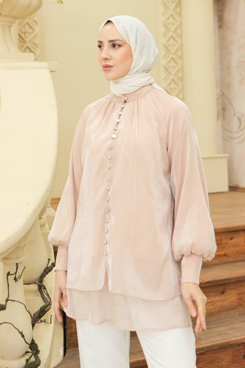 Front Buttoned Tunic - Beige - modestanbul