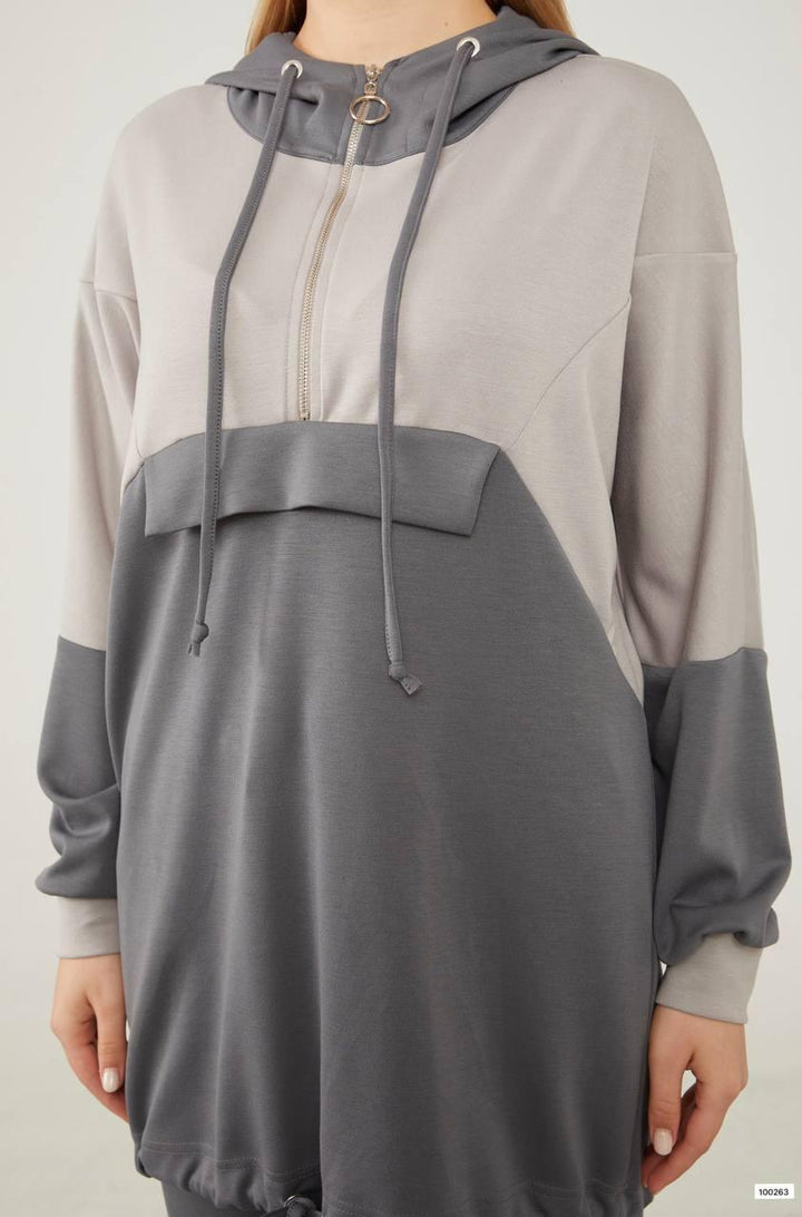 Sports Set with Ornamental Pocket - Anthracite-Gray - modestanbul