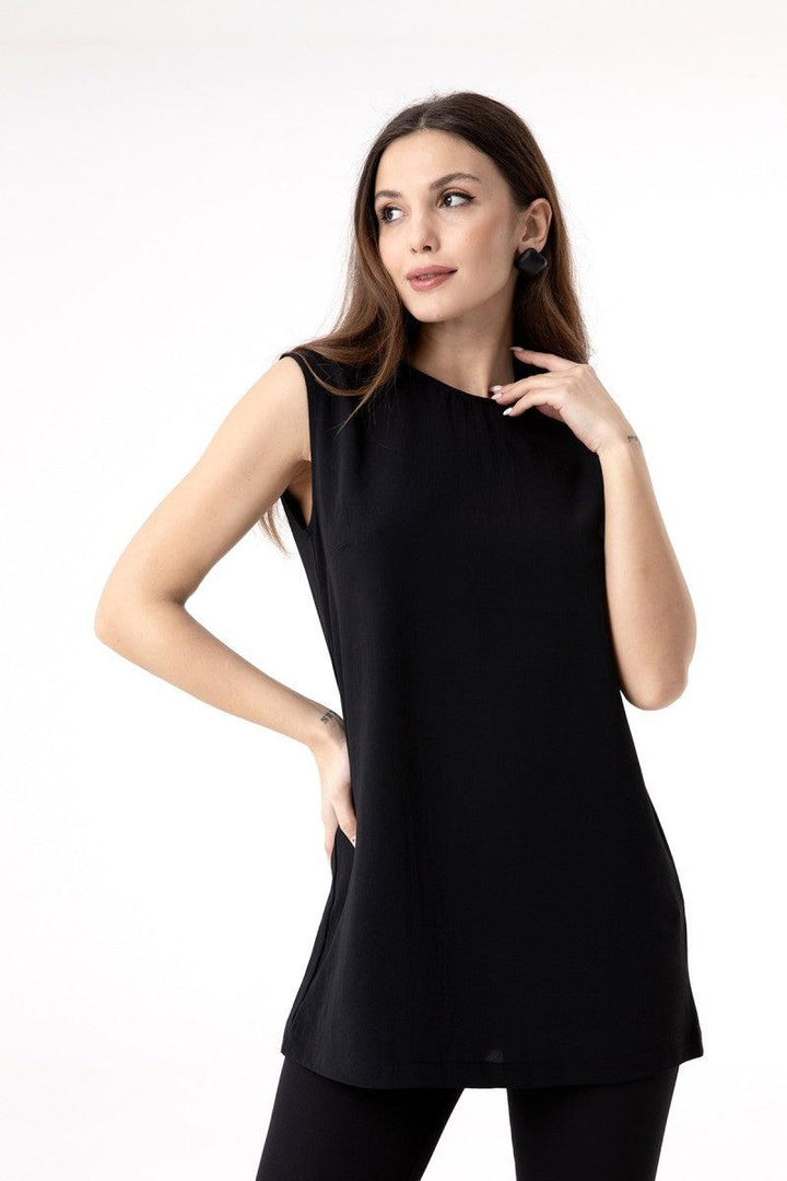 Sleeveless Basic Underwear Tunic - Black - modestanbul