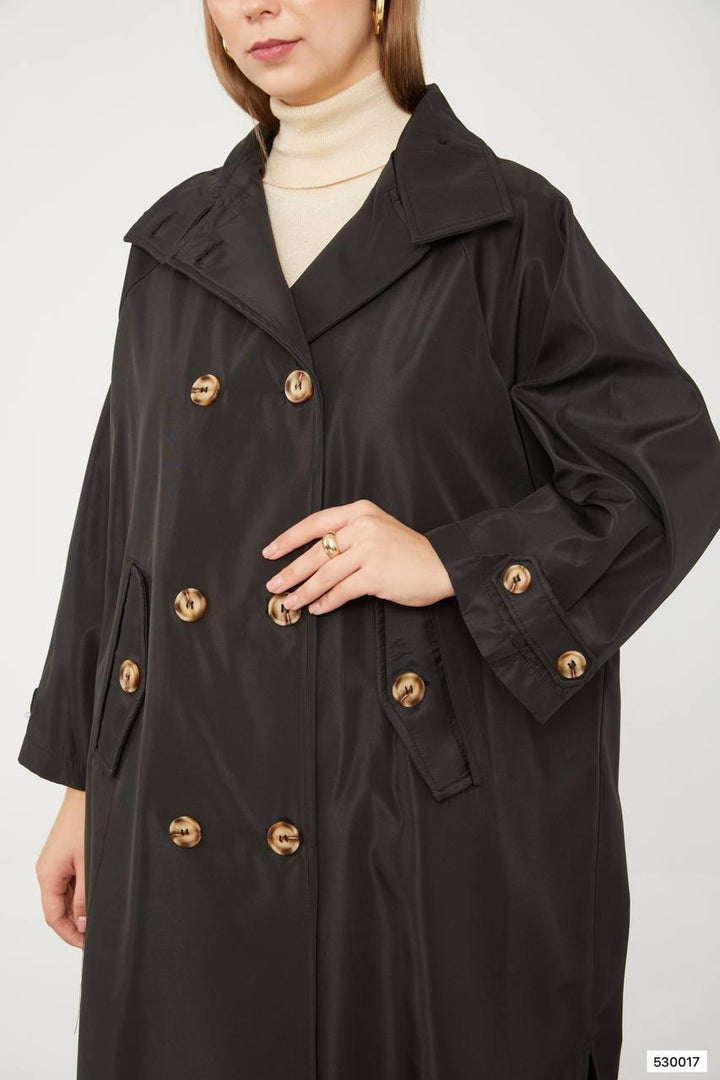 Oversized Trench Coat - Black - modestanbul