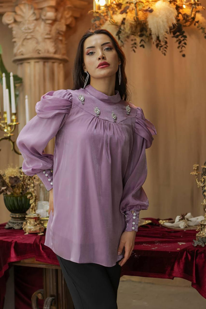 Damla Stone Accessory Dress - Lilac - modestanbul