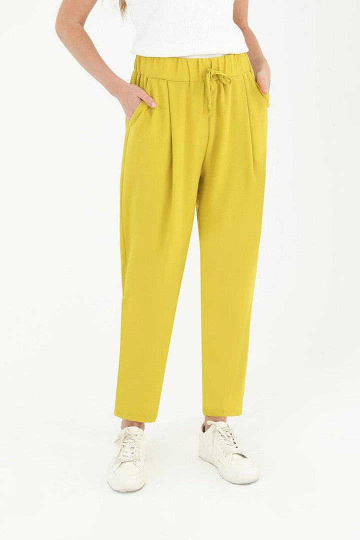 Tie Waist Carrot Form Trousers - Ecru - modestanbul