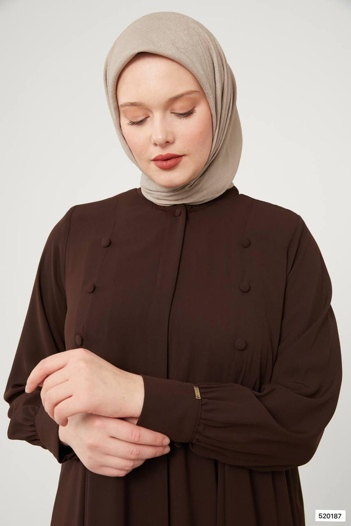 Abaya Supat Button Front - Brown - modestanbul