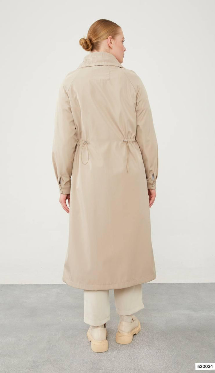 Top Collar Tunneled Trench Coat - Beige - modestanbul