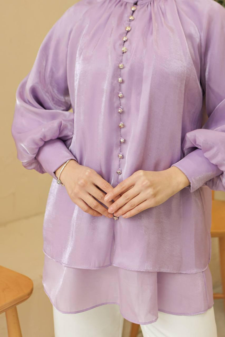 Front Buttoned Tunic - Lilac - modestanbul