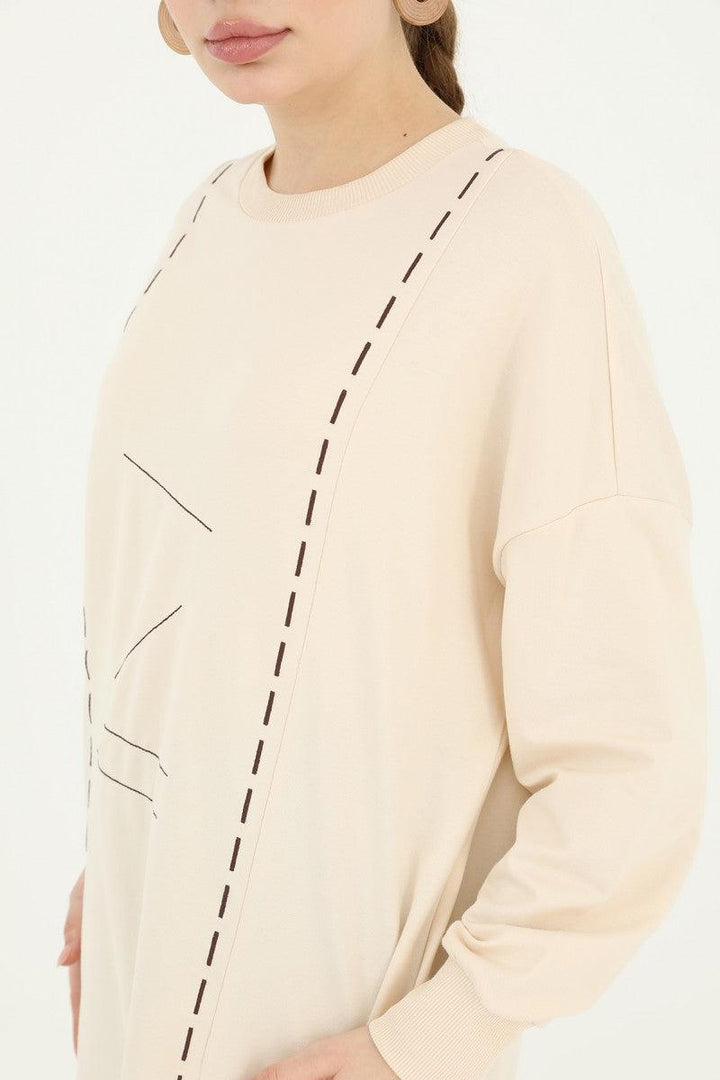 Embroidery Detailed Tunic - Beige - modestanbul