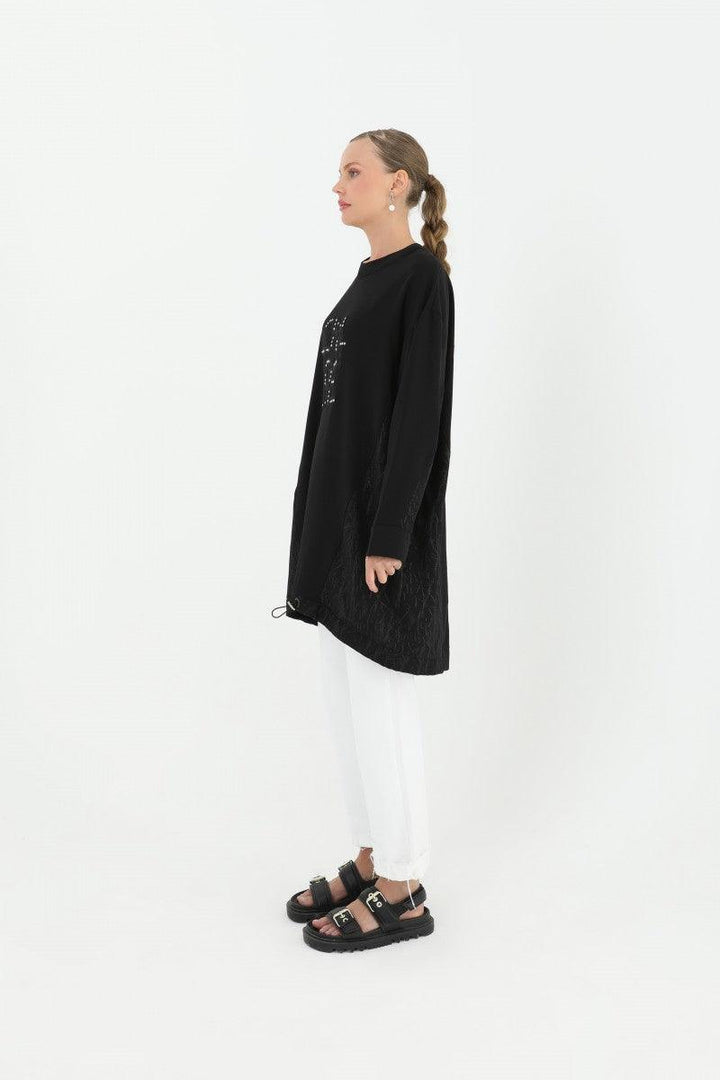 Embroidery Detailed Tunic - Black - modestanbul