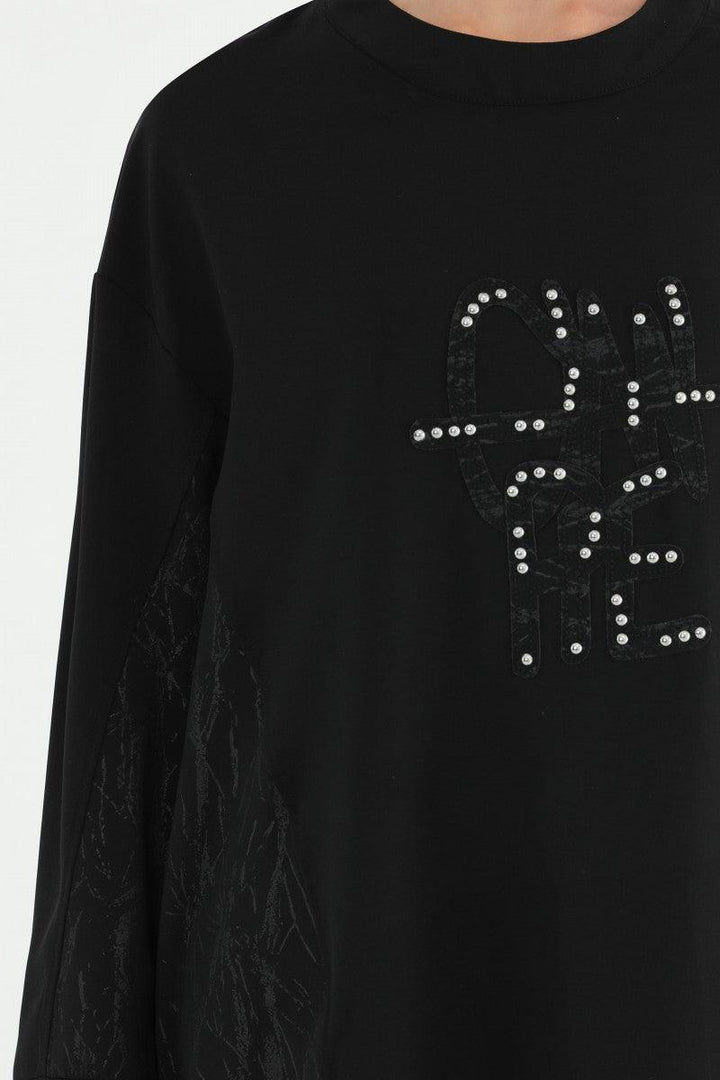 Embroidery Detailed Tunic - Black - modestanbul