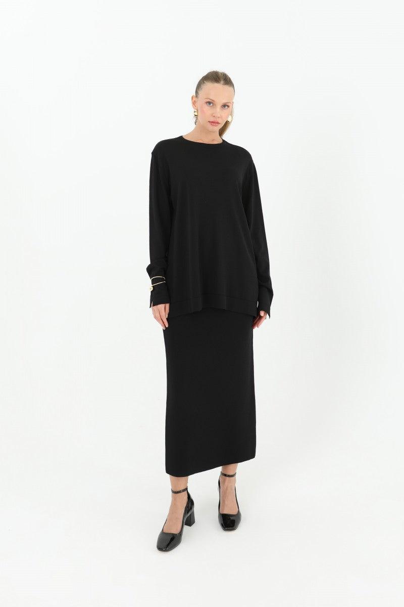 Mercerised Blouse - Black - modestanbul