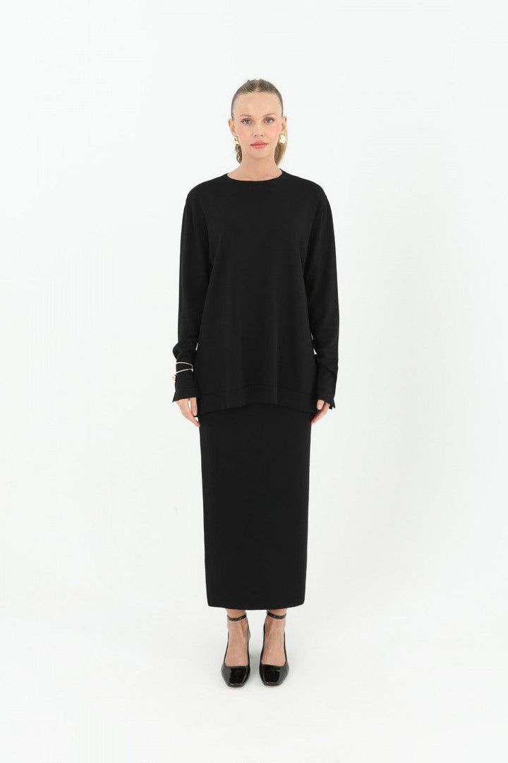 Mercerised Blouse - Black - modestanbul