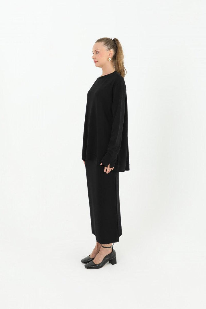 Mercerised Blouse - Black - modestanbul