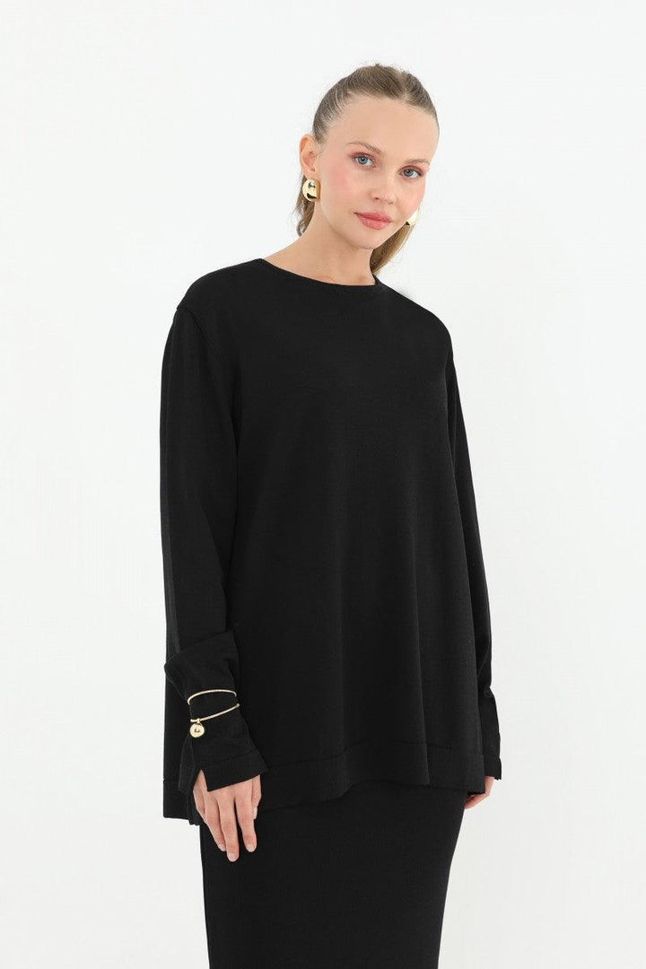 Mercerised Blouse - Black - modestanbul