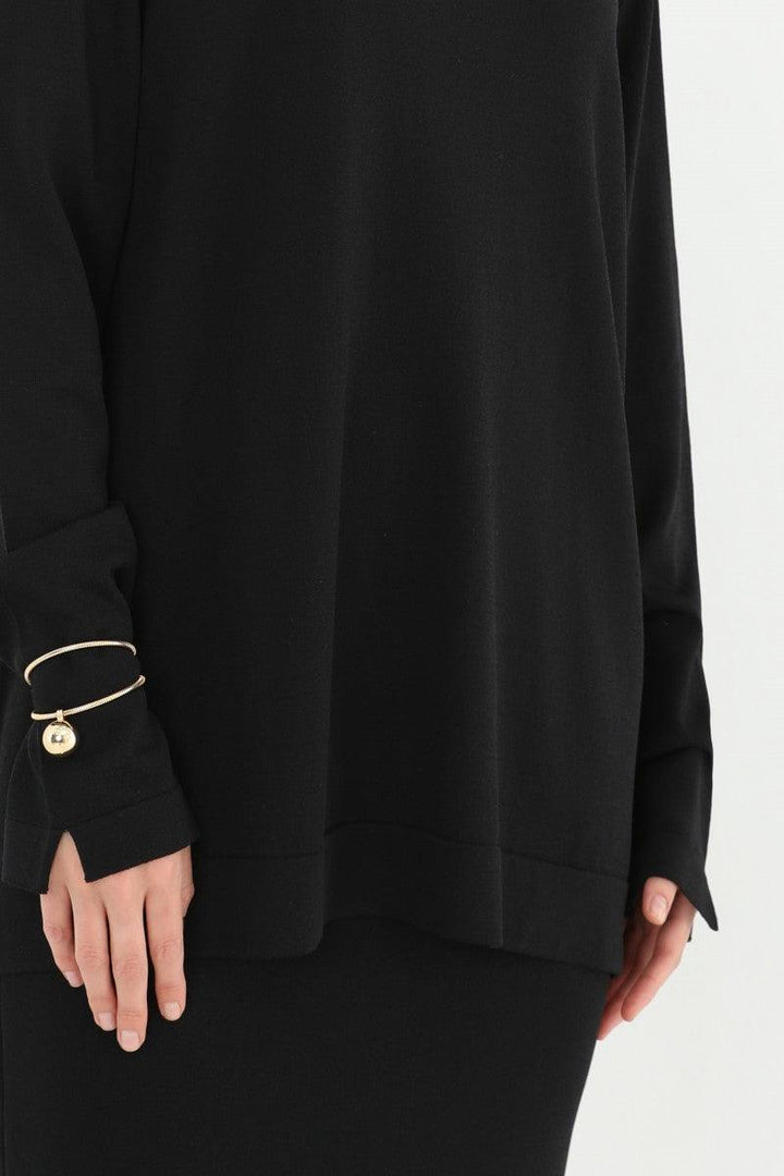 Mercerised Blouse - Black - modestanbul