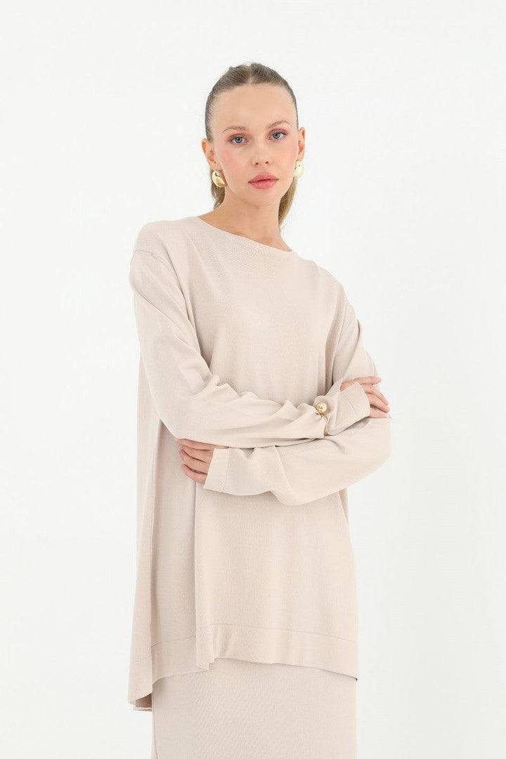 Mercerised Blouse - Beige - modestanbul