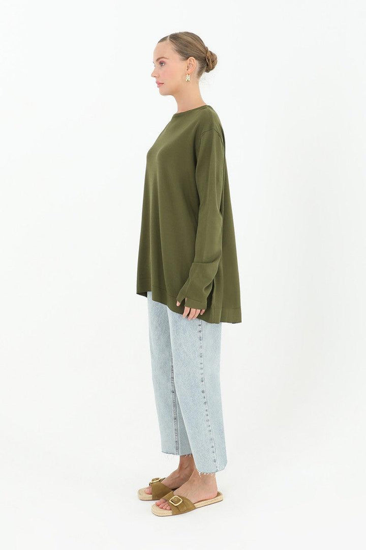 Mercerised Blouse - Olive - modestanbul