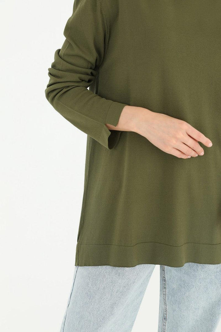 Mercerised Blouse - Olive - modestanbul