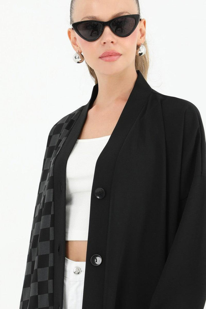 Buttoned Long Cardigan - Black - modestanbul