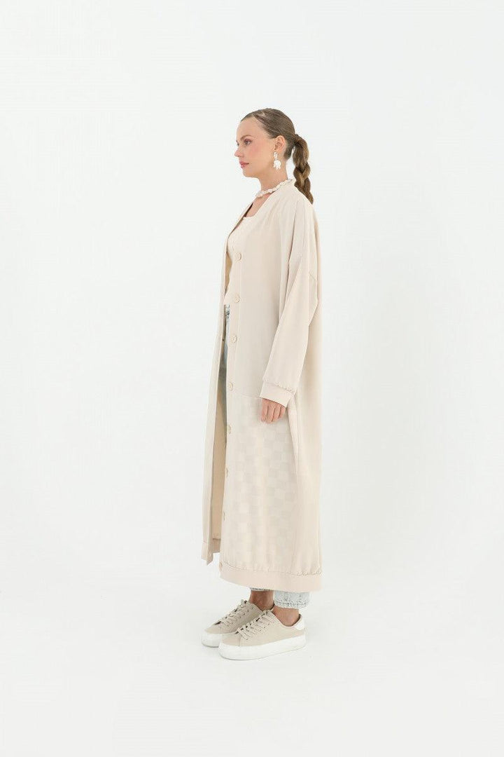 Buttoned Long Cardigan - Beige - modestanbul