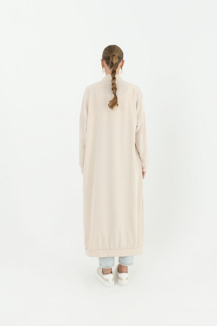 Buttoned Long Cardigan - Beige - modestanbul