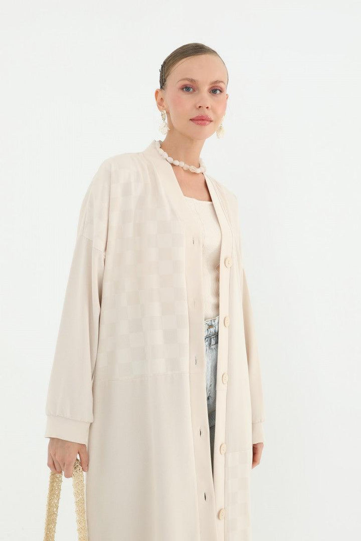 Buttoned Long Cardigan - Beige - modestanbul