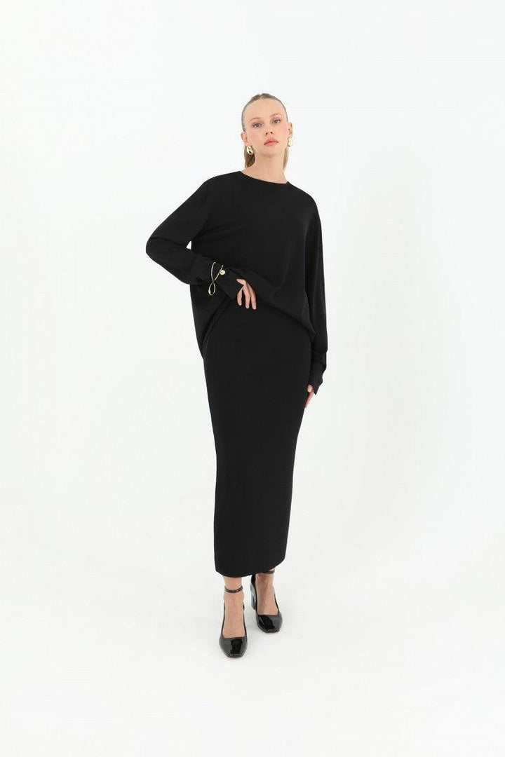 Straight Cut Knitwear Skirt - Black - modestanbul