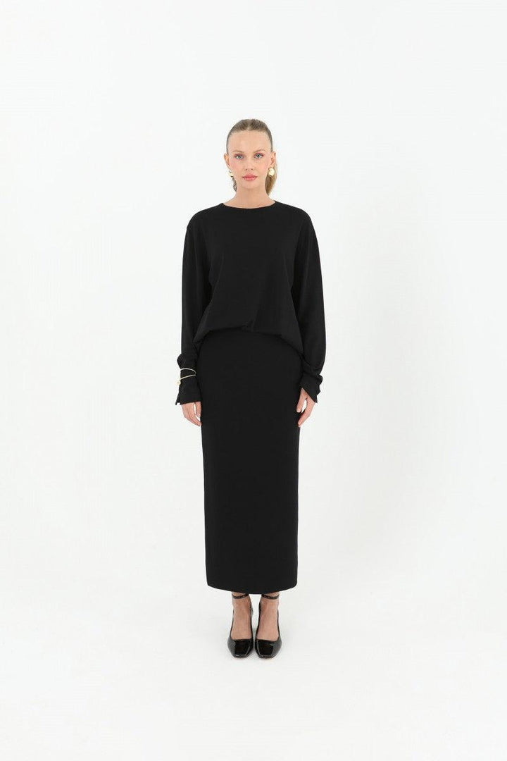 Straight Cut Knitwear Skirt - Black - modestanbul