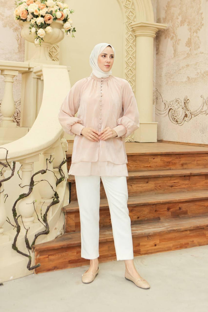 Front Buttoned Tunic - Beige - modestanbul