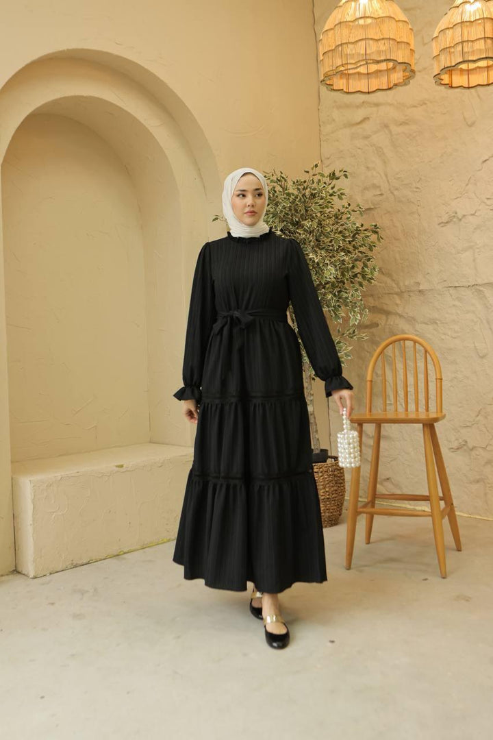 Dress with Lace Skirt - Black - modestanbul