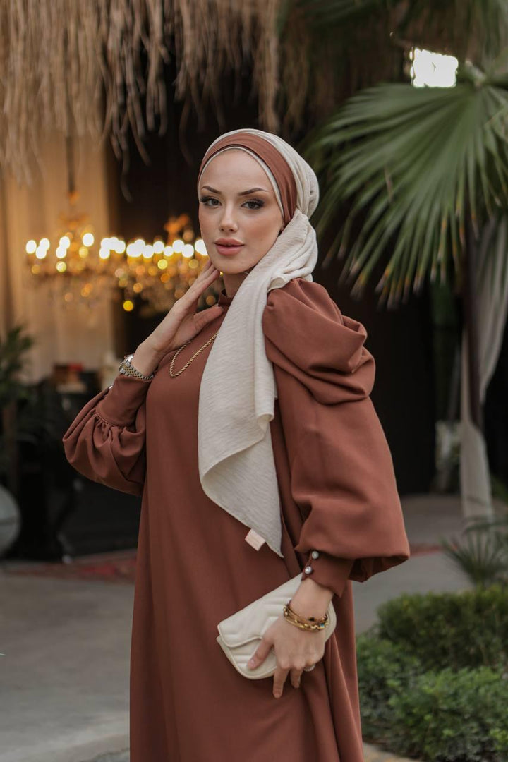 Aller Sleeve Dress - Brown - modestanbul