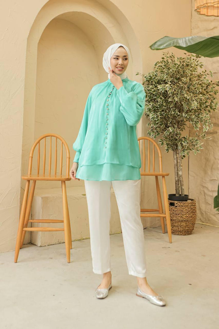 Front Buttoned Tunic - Turqoise - modestanbul