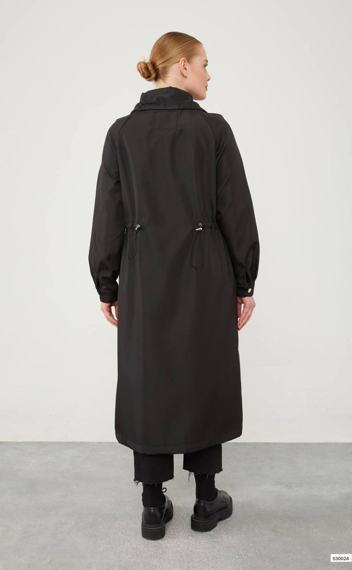 Top Collar Tunneled Trench Coat - Black - modestanbul