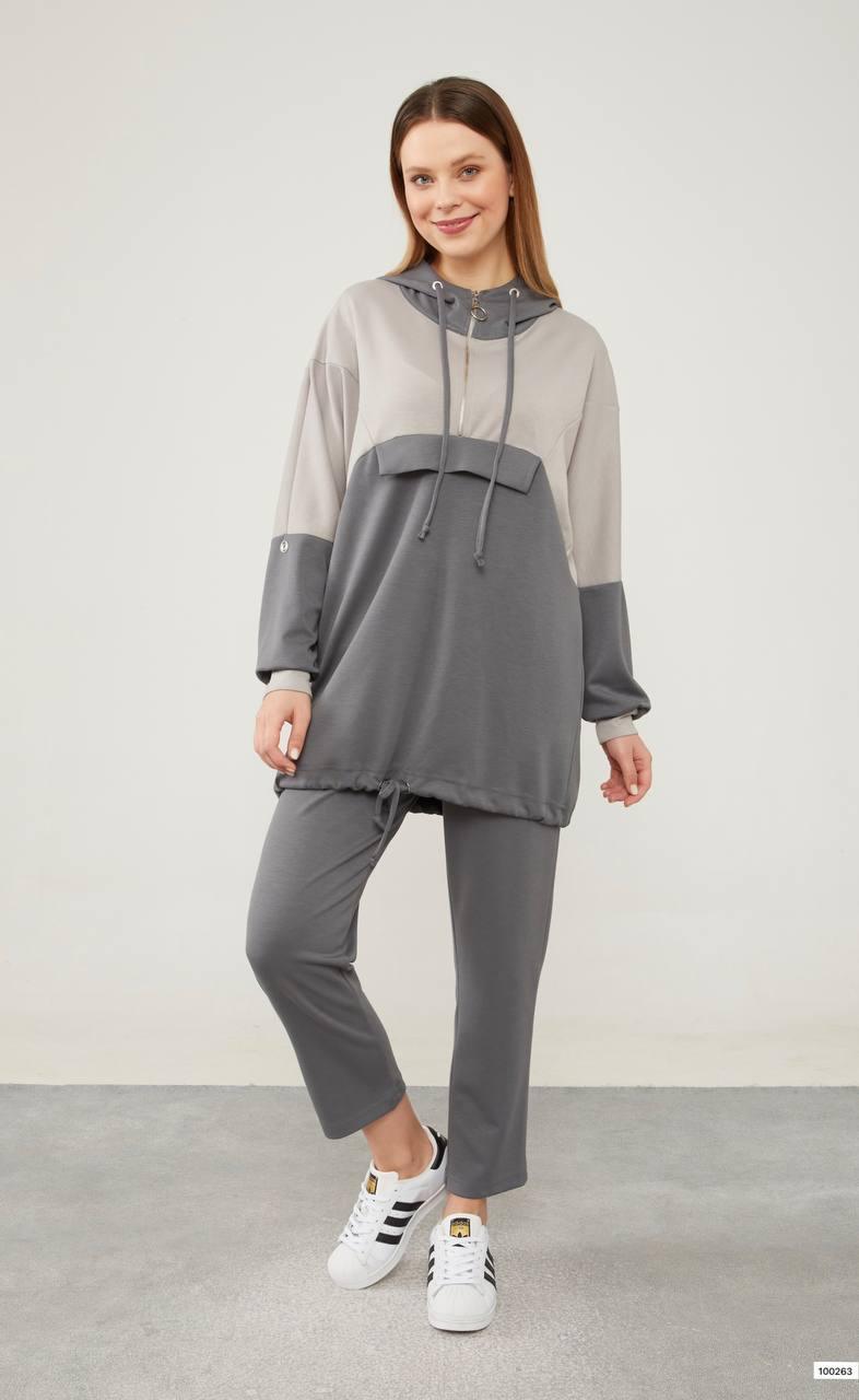 Sports Set with Ornamental Pocket - Anthracite-Gray - modestanbul