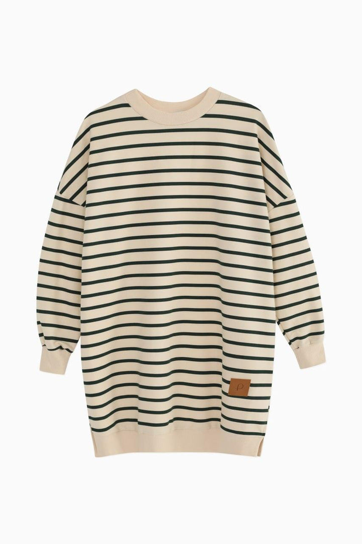 Striped Basic Sweatshirt - Beige-Black - modestanbul