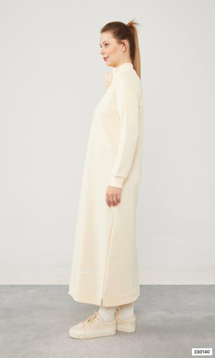 Two Thread Zipper Dress - Beige - modestanbul