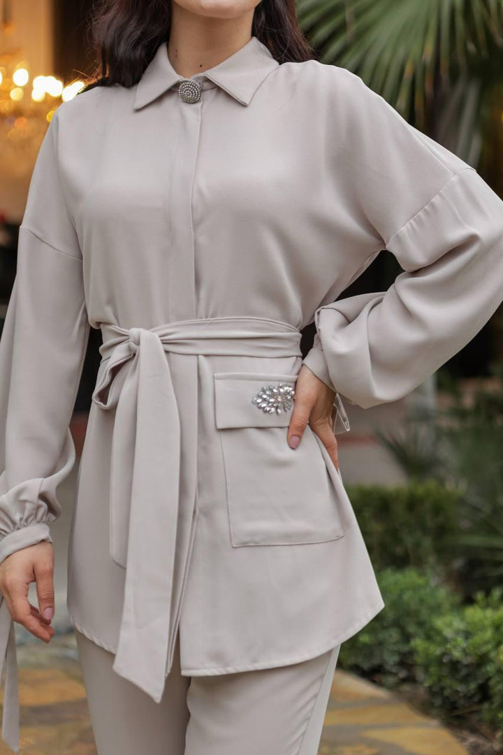 Pocket Detail Set - Beige - modestanbul