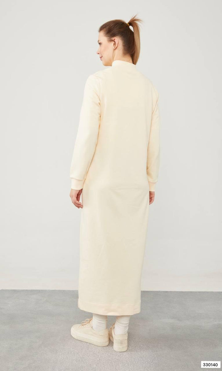 Two Thread Zipper Dress - Beige - modestanbul