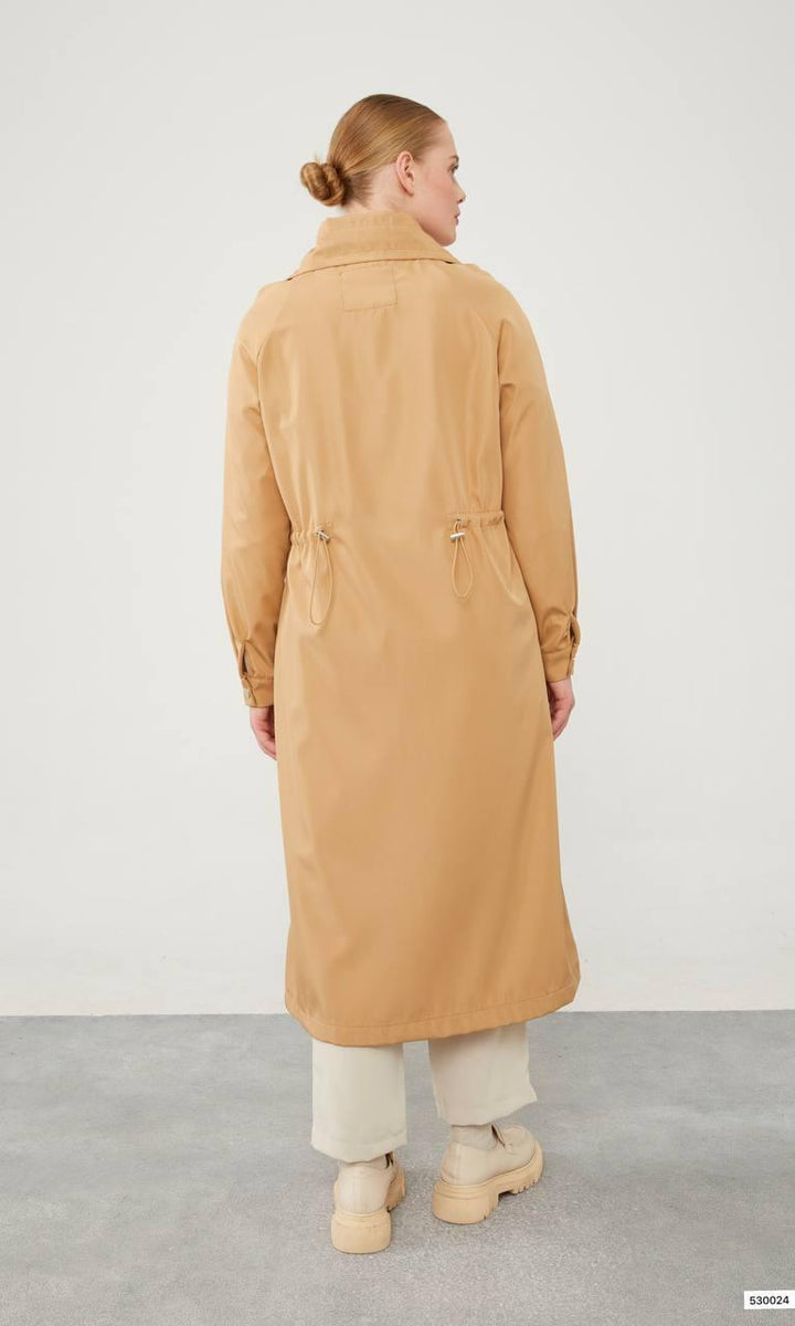 Top Collar Tunneled Trench Coat - Khaki - modestanbul