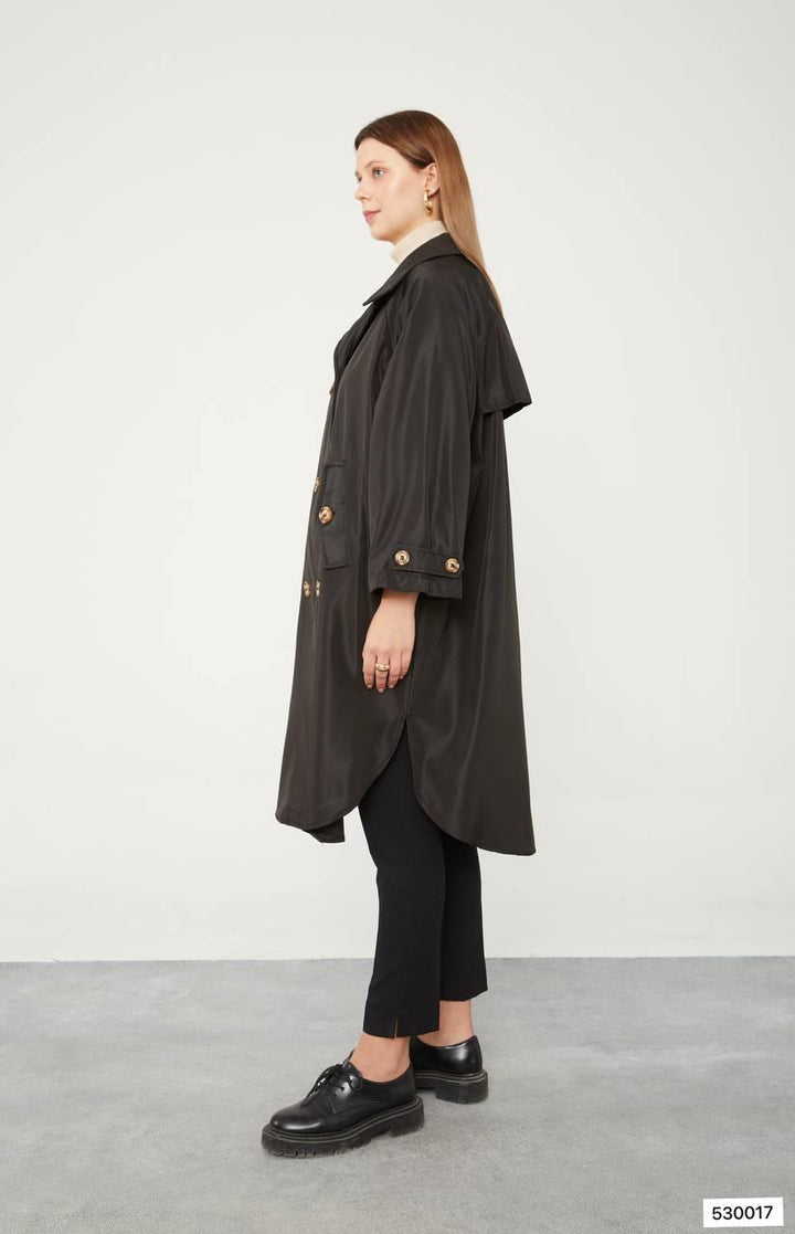 Oversized Trench Coat - Black - modestanbul