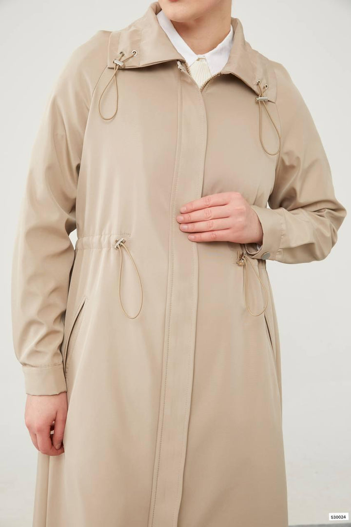 Top Collar Tunneled Trench Coat - Beige - modestanbul