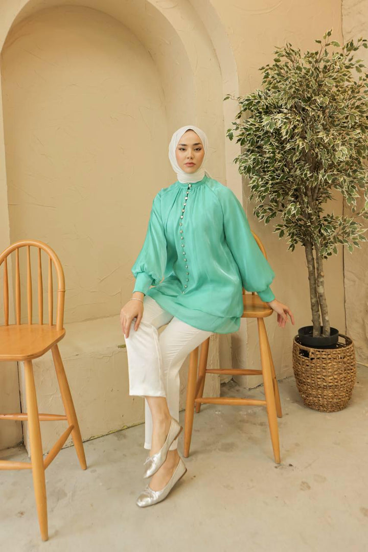 Front Buttoned Tunic - Turqoise - modestanbul