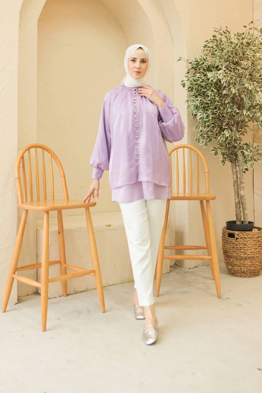 Front Buttoned Tunic - Lilac - modestanbul