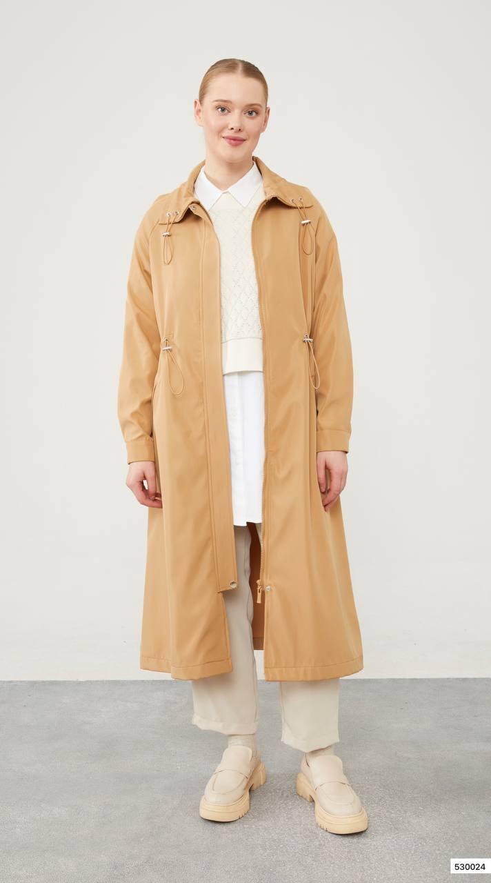 Top Collar Tunneled Trench Coat - Khaki - modestanbul