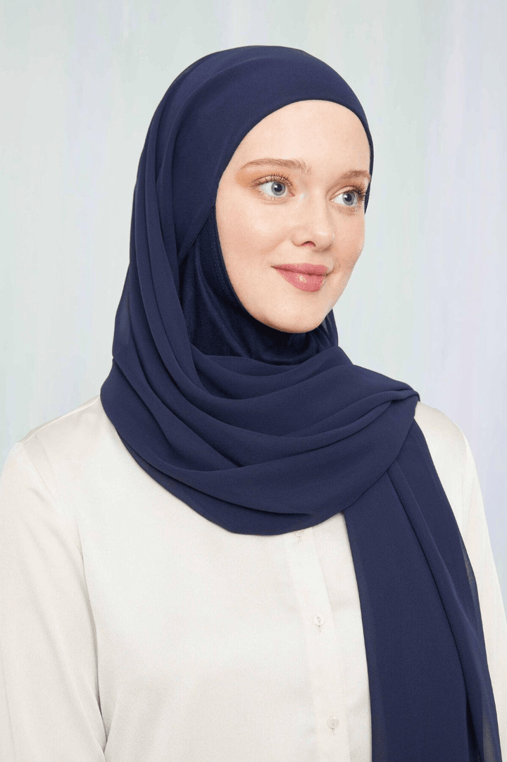 Hijab Chiffon Shawl- Navy Blue - modestanbul