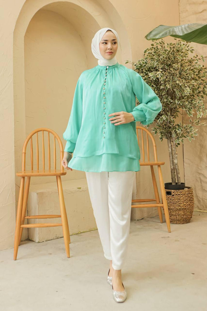 Front Buttoned Tunic - Turqoise - modestanbul