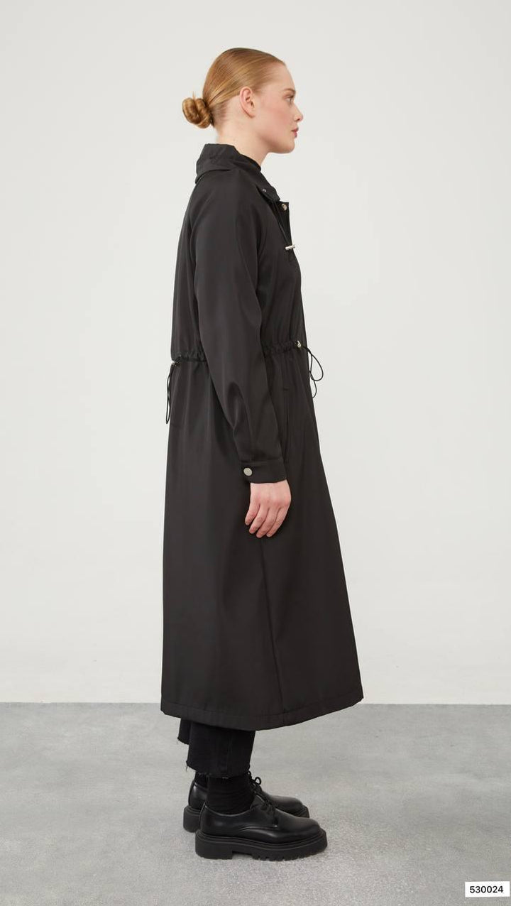 Top Collar Tunneled Trench Coat - Black - modestanbul