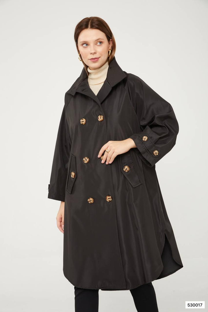 Oversized Trench Coat - Black - modestanbul