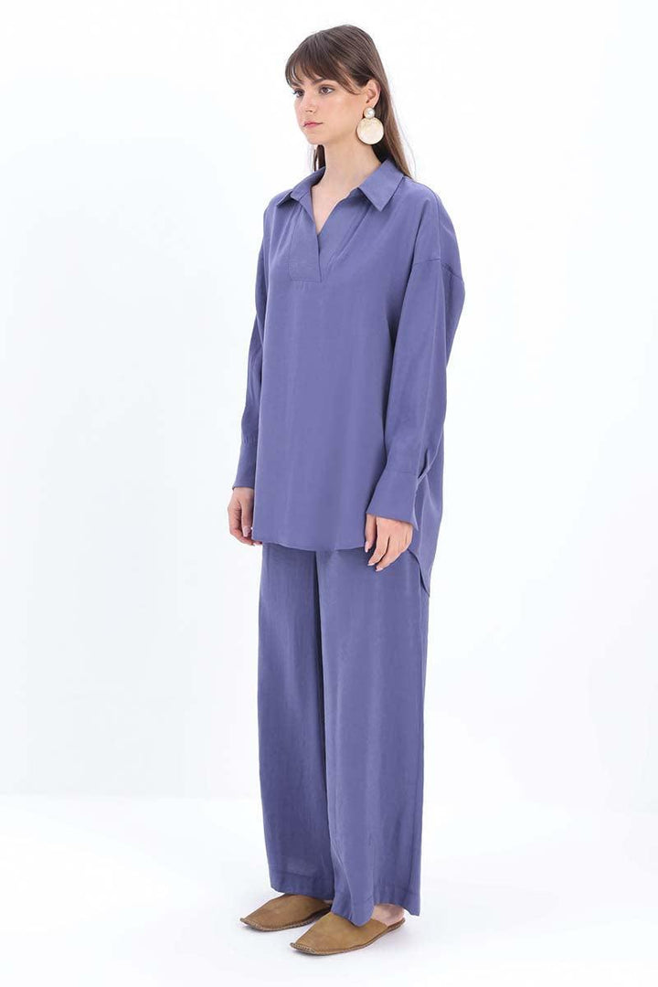 Long Modal Trouser Set - Indigo - modestanbul